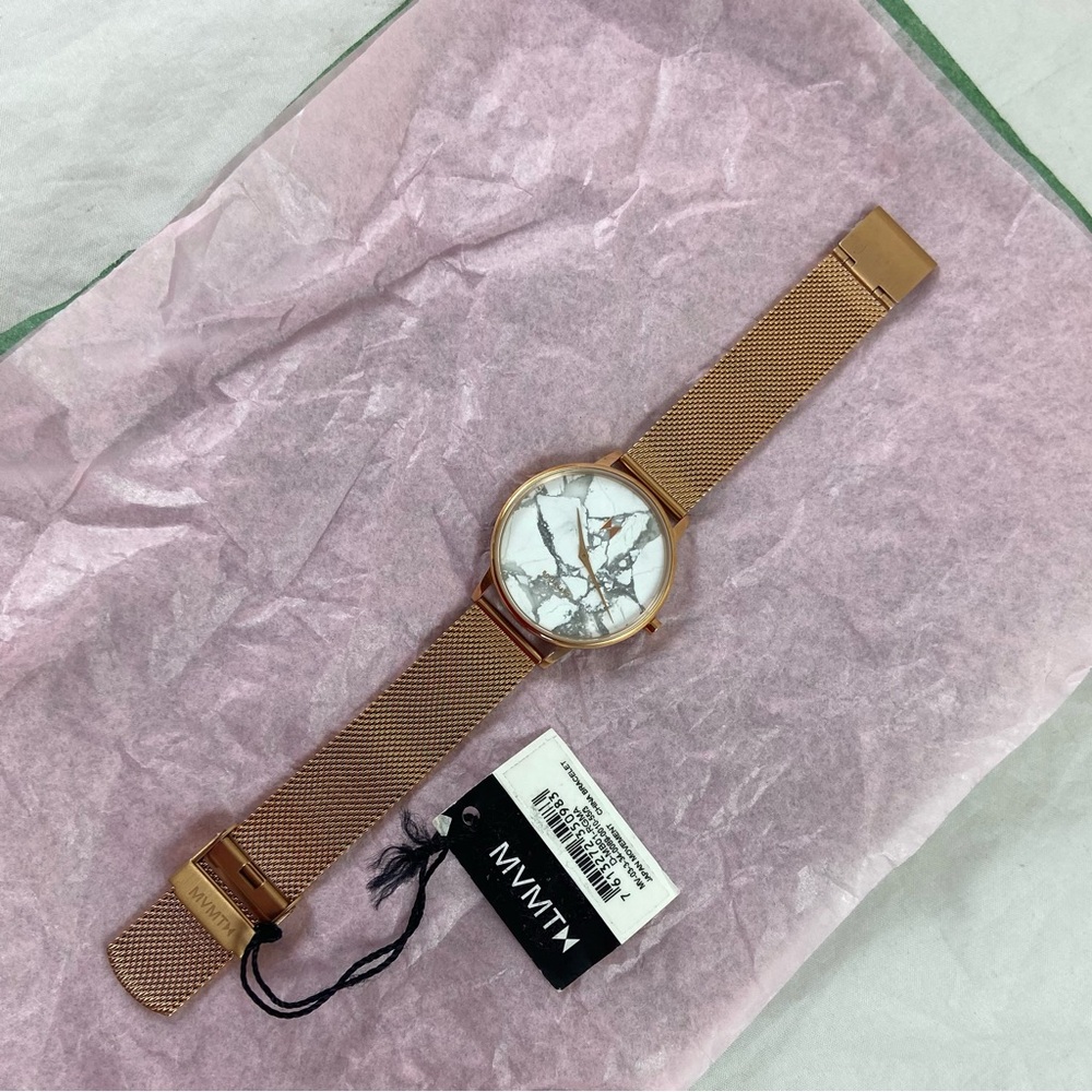 MVMT Watch Boulevard Malibu Marble Rose Gold-Tone Stainless Steel Mesh Band New